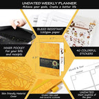 Undated Luxurious Weekly & Monthly Planner to Increase Productivity Hit Your Goals, Organizer Notebook Gratitude Journal Time Management Start Anytime, A5, Lasts 1 Year