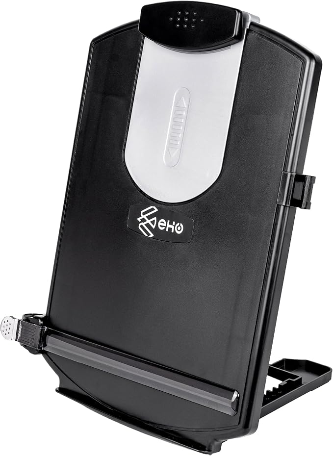 EHO Adjustable Document Holder Bottom with 5mm Shelf Lip, Portable Paper Stand for Reading, Typing, with Clip, Line Guide, Easel Back, for Office, Desktop, Recipes, Music Sheets, paper and more, Black