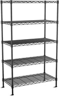 VANZBON 5-Tier Heavy Duty Wire Shelving Unit,35" Wx18 Dx71 H,Wire Shelf Racks with Wheels,Height Adjustable Storage Metal Shelves for Kitchen,Garage,Office,Living Room,Pantry,Black