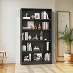 Farini 60 Inch Tall 5-Shelf Bookcase, Wood Bookshelf Storage Organizer Adjustable Shelf for Home Office, Study Room, Easy Assembly,Black