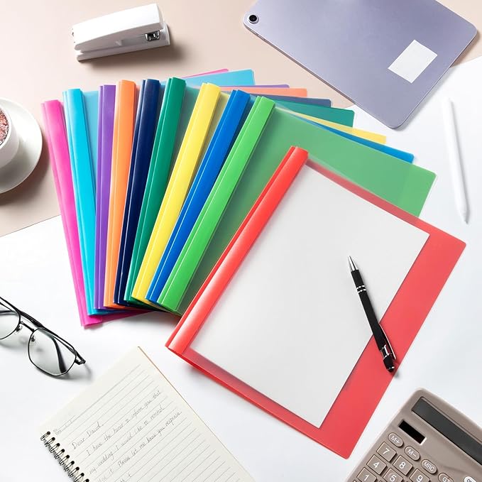 Feifeiya 36 Pack Plastic Report Covers with 3 Prongs Presentation Folders Bulk, 100 Sheet Capacity, Clear Front Report Covers for Presentation Document Paper School Office Supplies (Colorful)