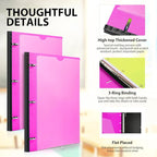 MAKHISTORY Telescoping 3 Ring Binder-12PCS, Flexible Binder with Customized Front Cover+Clear Catalog Pocket+3 Round Rings, Flat Writing Binder, 4 Bright Colors