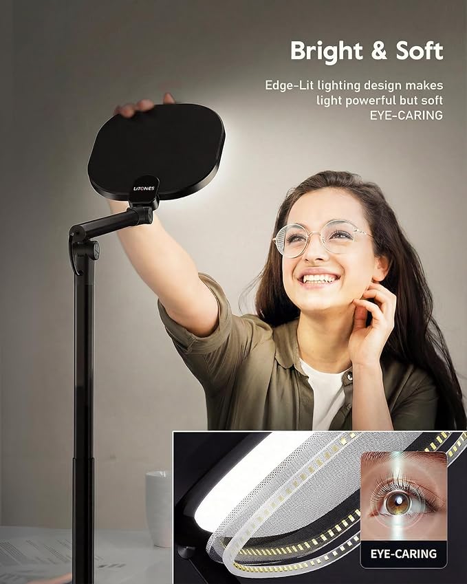 Led Desk Lamps for Home Office with Base, Video Conference Lighting for Zoom, Tall Desk Lamp with 50 Light Modes & Memory and Timer Func Computer Light, Ring Light for Desk for Video Streaming, Webcam