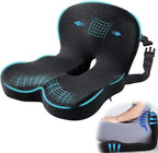 Mosxoed Ergonomic Seat Cushion with Adjustable Strap, Memory Foam Office Chair Seat Cushion with L-Shaped Design, Car Seat Cushion Fits for Truck Driver Semi Truck, Gaming Chair, Desk, Dark Gray