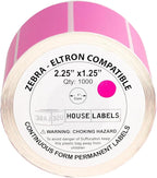 HOUSELABELS 2.25" x 1.25" Pink Address Labels on 1" Core Compatible with Zebra and Rollo Printers, 2 Rolls / 1,000 Labels per Roll