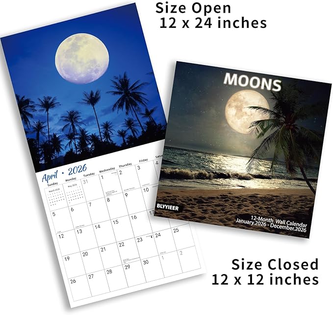 2026 Wall Calendar, MOONS Wall Calendars,2026 Monthly Calendars, Beautiful luna Picture, Thick Glossy Paper, Organizing & Planning