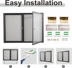 48x36 Inch Lockable Enclosed Bulletin Board, Weather-Resistant Outdoor Noticeboard with 2 Locking Doors, Wall-Mounted Black Aluminum Frame & Grey Felt Presentation Board