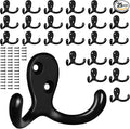 25 Pack Coat Hooks Wall Hooks for Hanging, Heavy Duty Double Prong Metal Hook Wall Mounted for Living Room, Bathroom, Kitchen, Bedroom for Coat, Bag, Scarf, Towel, Hat, Key, Cup (Black)