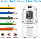 JARLINK Electric Pencil Sharpener, Heavy-Duty Helical Blade to Fast Sharpen, Auto Stop for No.2/Colored Pencils(6-8mm), AC Adapter/Battery Operated in School Classroom/Office/Home (White)