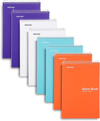Mintra Office Steno Book - (BRIGHTS - Purp/Wht/Teal/Orange) - Poly Cover, 6" x 9", 100 sheets, Narrow Ruled for Writing Notes for school, office, work, 6x9 steno notepad, top bound spiral (8 PACK)
