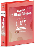 SUNEE 3 Ring Binder 1 Inch 1 Pack, Clear View Three Ring PVC-Free (Fit 8.5x11 Inches) for School or Office Supplies, Red