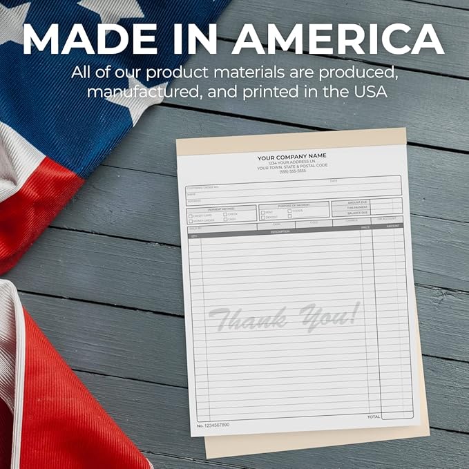 Custom 8.5" x 11" Carbonless NCR Books in 3-Part Triplicate Invoices, Receipts, Work Orders, Sales Orders, Purchase Orders, Estimates, Quote Forms with Your Company/Business Name (66 Sets)