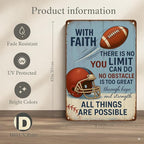 With Faith Football Metal Sign – Vintage Christian Sports Wall Art for Locker Room, Bedroom, or Gym – Motivational Gift for Athletes, Coaches, and Football Fans (FOOTBALL)