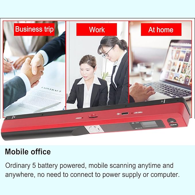 Zunate Portable A4 Handheld Scanner, 900 DPI USB Document, Photo Scanner with Offline Mode, Handheld Image Scanne for Home and Office (Red)