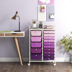 DORTALA 15-Drawer Rolling Storage Cart with Drawers, Rolling Utility Cart w/Removable Drawers & Universal Wheels, Tools Scrapbook Paper Organizer for School, Office, Home, Classroom (Gradient Purple)