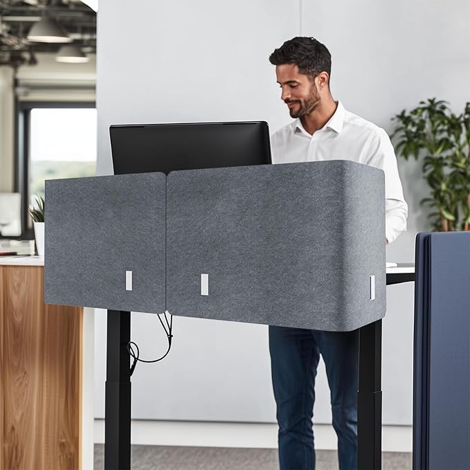 ERGO COLLECT Desk Privacy Panel,2PCS L-Shaped Clamp-On Office Desk Divider,2-in-1 Adjustable Acoustic Desktop Partition Or Under Desk Modesty Screen,for Office,Home,Felt (Grey, 39.4" x 15.7")