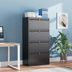 SUXXAN 4 Drawer File Cabinet, Lateral Filing Cabinet with 4 Locks for Home Office, Black File Cabinets with Business Card Holder for Letter/Legal/F4/A4 Hanging Files