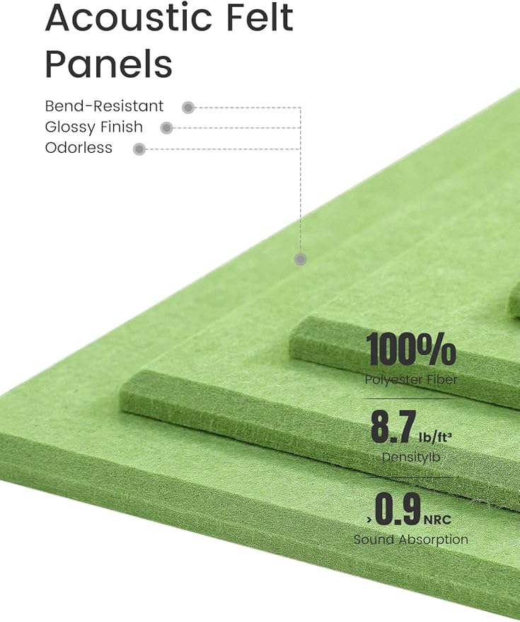 Felt Bulletin Board Tiles -28"x18" Cork Board Alternative for Office Decor, Push Pin Board Wall Organizer 6-Pack - Kelly Green