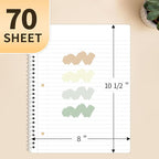 SUNEE Spiral Notebooks Wide Ruled, 1-Subject, 4 Pack, 8 x 10-1/2 inch, 70 Sheets, 3-Hole Punched 70gsm Paper, Green, Grey, Beige, Red for Work, Home & School, Writing Journal