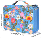 Vomgomfom Colored Pencil Case - 252 Slot Holder with Zipper Closure, Twill Fabric Large Capacity Pencil Case for Watercolor Pens, Markers, Artist Organizer (Blue Flower)