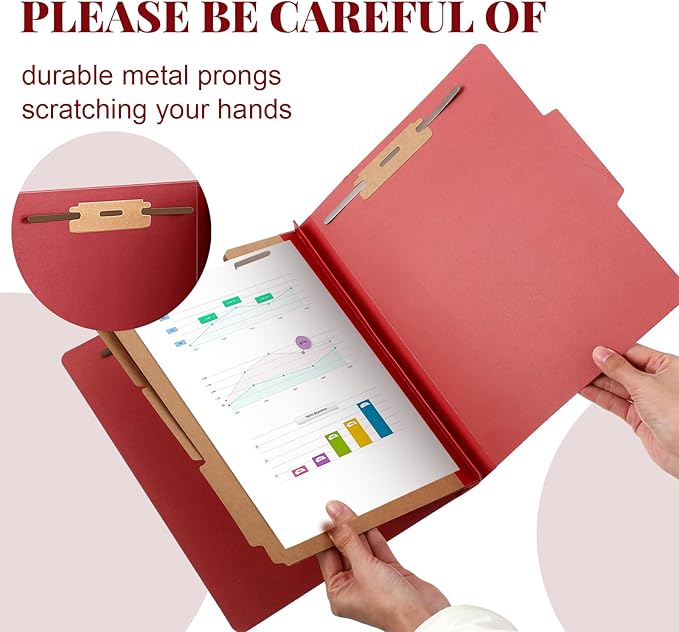 Skyygemm 48 Pcs Classification Folders Letter Size, 3 Divider Pressboard File Folder with Fasteners, Expanding File Organizer Bulk for School Teachers, Office Employee, Coworker, Staff (Red)