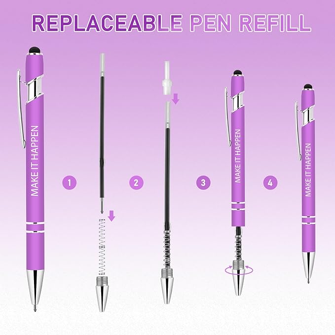 Luxeviss 50 Pcs Inspirational Pens Bulk - Motivational Ink Ballpoint Pen with Quotes Stylus Tip Nurse Gifts for School Coworkers Office Supplies Black Ink