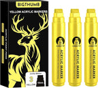 BIGTHUMB 3 Pcs Yellow Jumbo Permanent Markers: 15mm Wide Tip Thick Acrylic Paint Pen Large Calligraphy Marker for Rock Painting, Poster, Sign, Canvas, Glass, Wood, Ceramic