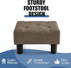 BRIAN & DANY Small Foot Stool, Linen Foot Stools with Legs, Stable Small Footstool for Living Room, Brown