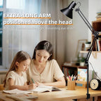Desk Lamp With Clamp for Home Office, Eye-Caring Clip on Light with Adjustable Extra Tall Metal Swing Arm, High Intensity Clamp Lamp w/LED Bulb, Architect Task Table Lamps for Study, Workbench-B/5000k