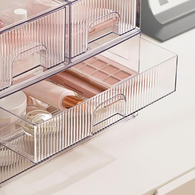 Vorey Clear Stackable Desk Storage Drawers, 3 Pack Acrylic Bathroom Makeup Organizers, Easily Assemble All Purpose Plastic Bins for Brightroom, Pantry Organization, Vanity, Undersink, Cabinet