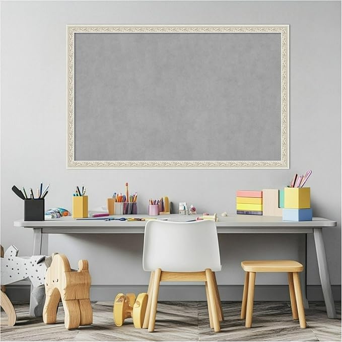 Amanti Art Silver Framed Magnetic Board 22x34 Large Vision Board for use with Magnets, 100% Metal Sheet to Display Items as Office Decor or for Home Organization in mudroom, Kitchen or Kids Room