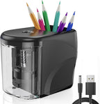 Electric Pencil Sharpener Heavy-Duty Helical Blade Sharpener USB/Battery Operated for No.2/ (6-8mm) Pencils with Auto Stop & Cleaning Brush in School/Classroom/Office (Black no Adapter)