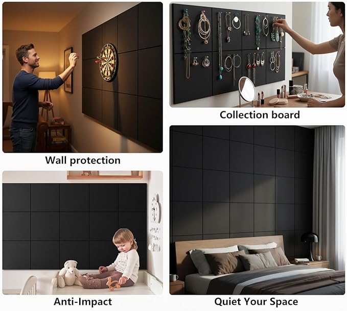 G Gamit Large Felt Wall Tiles Bulletin Board 59”x36”,Large Cork Board Alternative with 60 Pushpins,15 Pack Felt Pin Board with 112 Safe Removable Adhesive Tabs for Home Office School (Black)