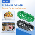 ASAVI Trash & Recycle Stickers – 2-Pack Self-Adhesive Vinyl Labels, Waterproof & Durable (Green Black, Medium 6.3 x 2.7 inches)