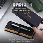 Scriveiner Personalized Luxury EDC Fountain Pen (Medium), Stunning Matt Green Pocket Pen, Chrome Finish, Schmidt German Nib, Best Engraved Fountain Pen Gift Set for Men & Women, Name Engraving
