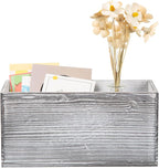 ExoLiry Rustic Gray Wood Mail Box Storage Holder File Organizer Tabletop Wooden Basket Letter Script Design Envelope Folder Decorative Container Desktop Home Office Entryway Bedroom Living Room