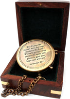 US HANDICRAFTS “for I Know The Plans I Have for You” Engraved Brass Compass – Jeremiah 29:11 Scripture Compass with Wooden Case – Christian Gift for Men, Boys, Baptism, Confirmation & Graduation