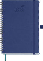 BEZEND 2026 Planner Weekly and Monthly (6" x 8.5" Spiral) Daily Calendar with Hourly Timeslots & Tabs (Jan-Dec) Note & Expenses, Pen Holder, Inner Pocket, Vegan Leather Softcover - Blueberry