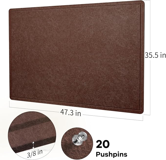 Large Bulletin Board - 48 x 36 Inches, Decorative Felt Pin Board for Wall - 4' x 3' Foldable Photo Display Board with Self-Adhesive Tape, Includes 20 Push Pins - Saddle Brown