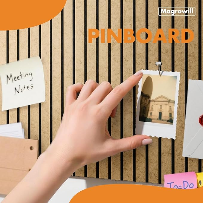 Cork Board Tiles for Wall with Push Pins, Removable 48" x 24" Slat Bulletin Board Sets, Adhesive Pin Board | Magrowill 6 Packs Felt Panels for Office Home Classroom Dorm Interior Wall Decor