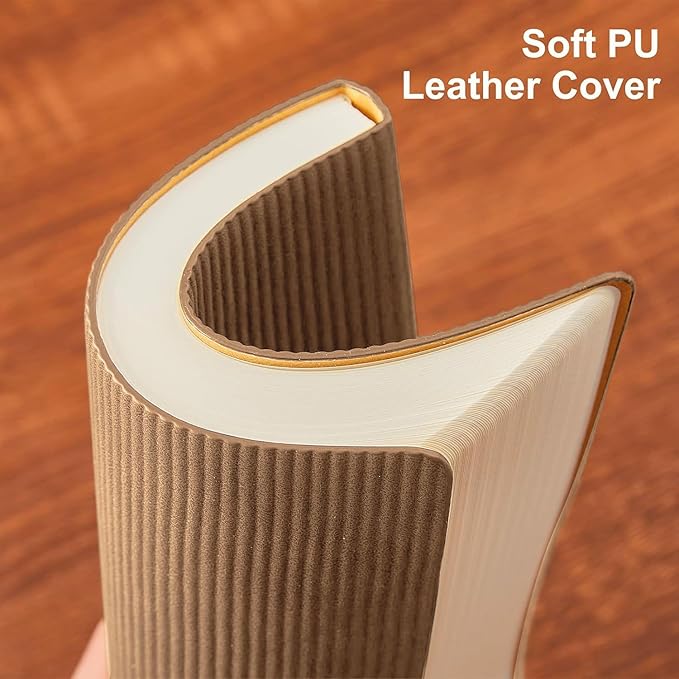 TSFPapier Lined Journal Notebook for Work College Ruled Note Book 5.79"x8.27" A5 PU Leather Daily Journaling 216 Pages for Women Men Writing Home School Supplies Business (Khaki 2pack)