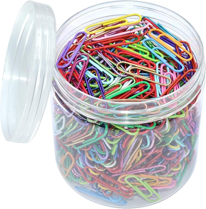 AOKIVIGOA 500pcs Coloured Paper Clips with Plastic Box of Paper Clips for Office Stationery 33mm 20 Colors Multicoloured I