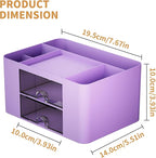 Marbrasse Pen Organizer with 2 Drawer, Multi-Functional Pencil Holder for Desk, Desk Organizers and Accessories with 5 Compartments + Drawer for Office Art Supplies (Purple)