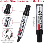 AojSup 20 Pack Jumbo Size Permanent Markers Bulk Permanent Markers Set Chisel Tip Pens Waterproof for Industrial Use Work on Wood Metal Plastic Stone Glass (Black)
