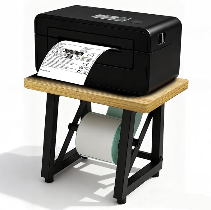 Label Holder for Thermal Printer,Sticker Rolls and Fan-fold Dispenser Holder,Wooden Label Holder for Shipping Label Printer,Office Accessories for Home,Small Business,Warehouse (Log Color)