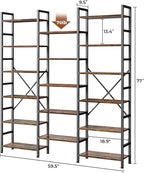 SUPERJARE Triple 6 Tier Bookshelf, Bookcase with 17 Open Display Shelves, Wide Book Shelf Book Case for Home & Office, Rustic Brown