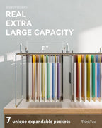 ThinkTex Plastic Expanding Hanging File Folders, 7 Innovative 1.2" Accordion Pockets, Large Capacity, Multi-Color Tabs, Legal Size for Filing Cabinet - 1 Pack