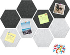Uoisaiko 12" Large Bulletin Board with 30 Push Pins, Pack of 8 Hexagon Felt Pin Board Notice Boards for Home Office, Felt Wall Tiles for Photos Memos