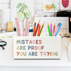 XPH Boho Inspirational Pen Pencil Holder Organizer for Desk, Positive Inspirational Gifts, Mistakes are Proof You are Trying Motivational Wooden Box Sign for Classroom Desk Tabletop Decorations