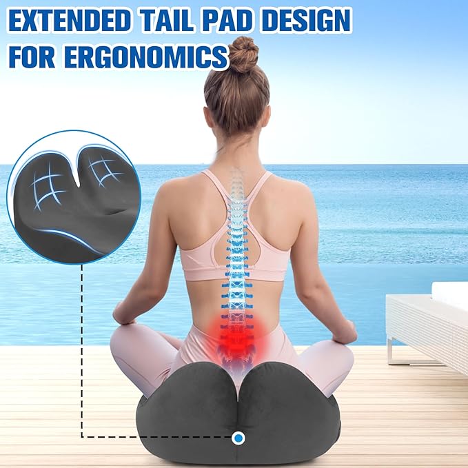 DailyCuddles Seat Cushion, Chair Cushions for Office Chairs/Desk Seats/Wheelchair - Hip&Sciatica&Tailbone Pain Relief Memory Foam Office Chair Cushion for Long Sitting Office Workers, Grey